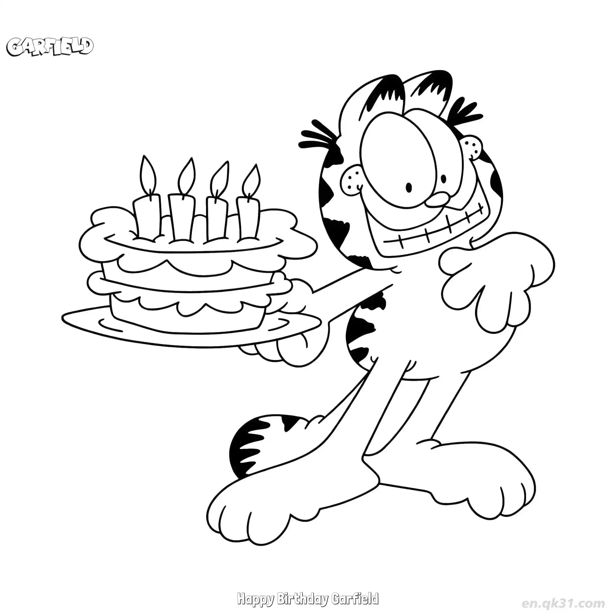 免费 生日快乐加菲猫 2简笔画 素描 涂鸦 - 免费可打印加菲猫 下载PDF 简笔画涂色页