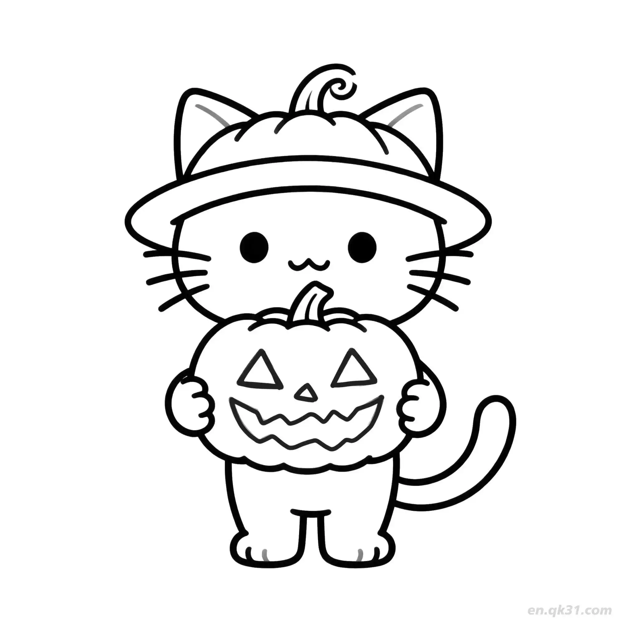 免费 万圣节猫 1简笔画 素描 涂鸦 - 免费可打印可爱猫 下载PDF 简笔画涂色页