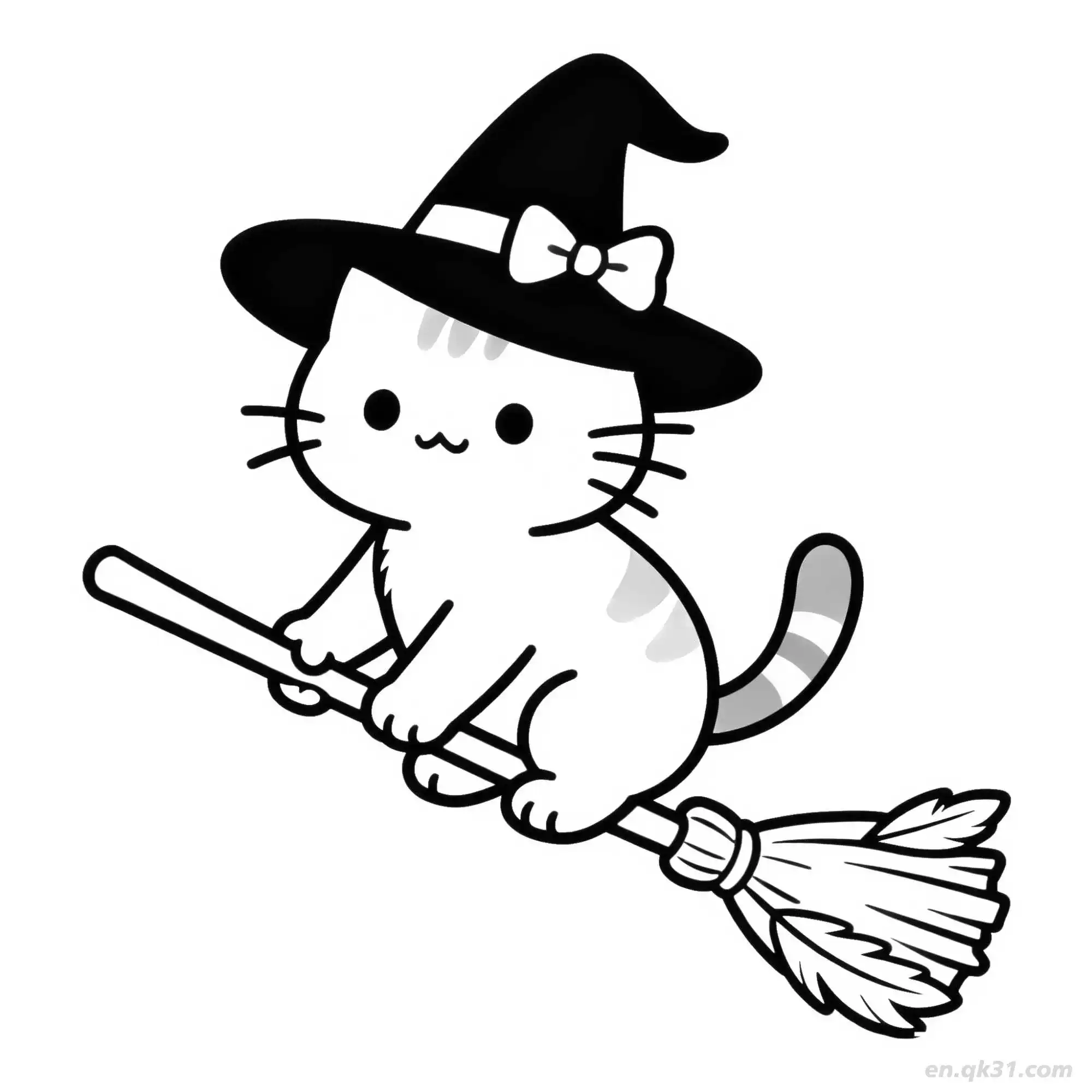 免费 万圣节猫 4简笔画 素描 涂鸦 - 免费可打印可爱猫 下载PDF 简笔画涂色页