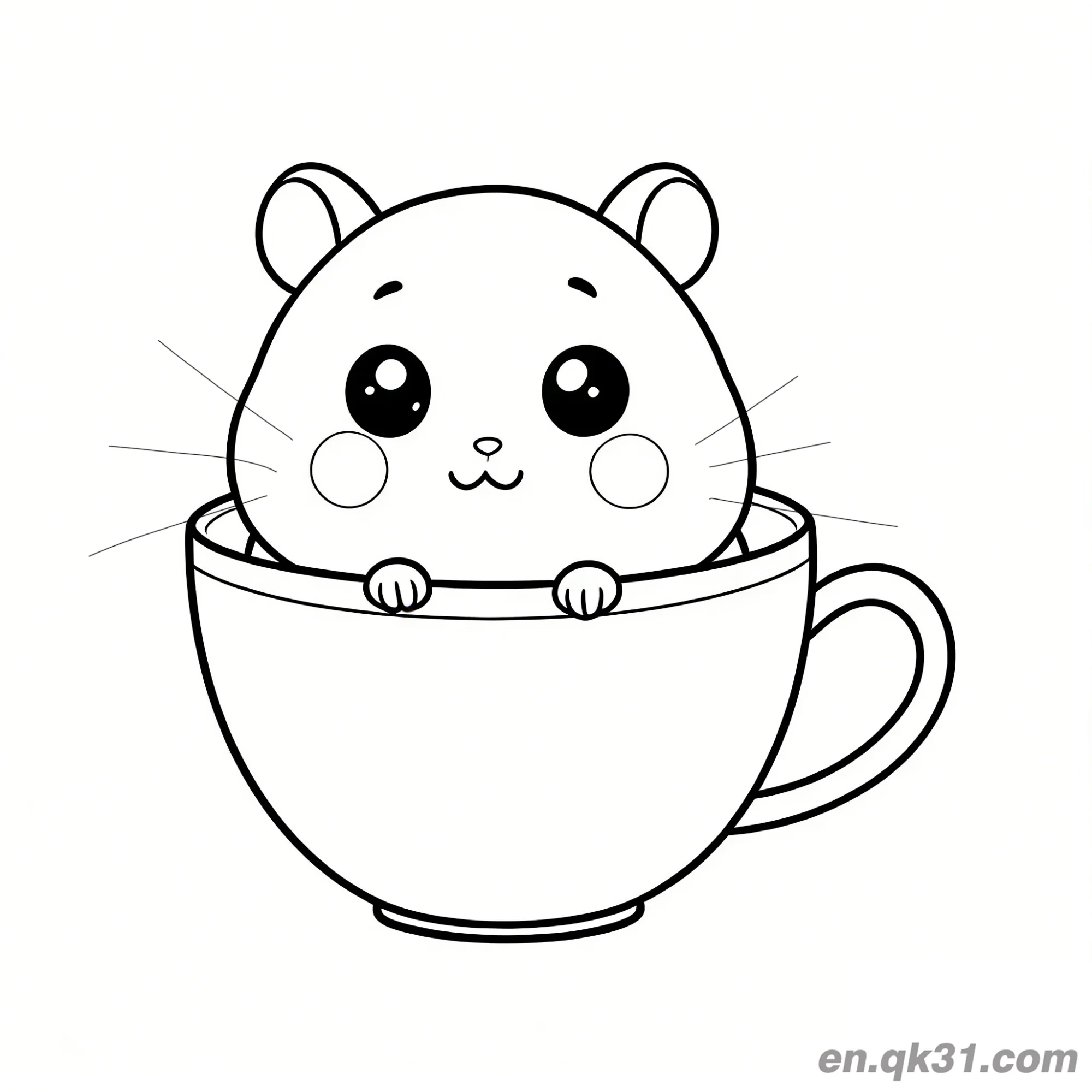 免费 仓鼠坐在茶杯里简笔画涂色页 简笔画涂色页