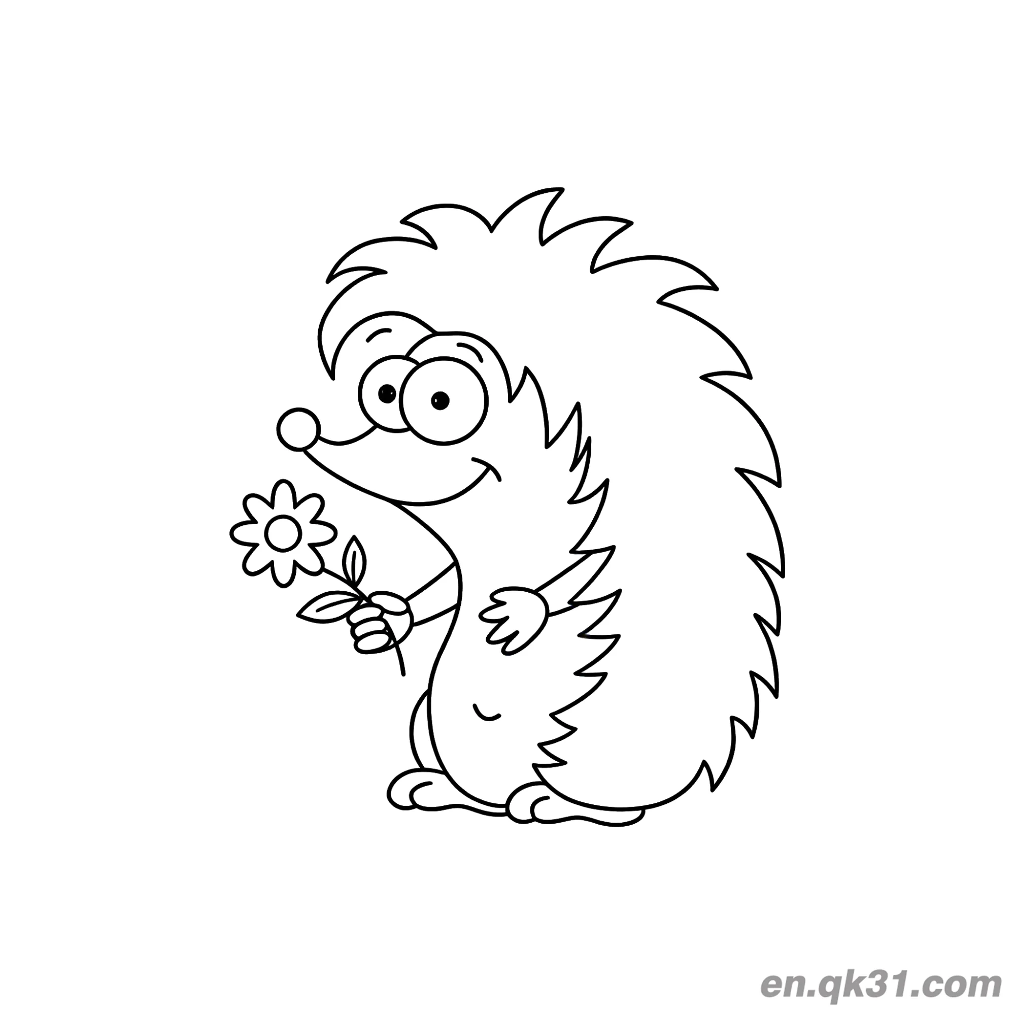 免费 拿花刺猬涂色页 简笔画涂色页