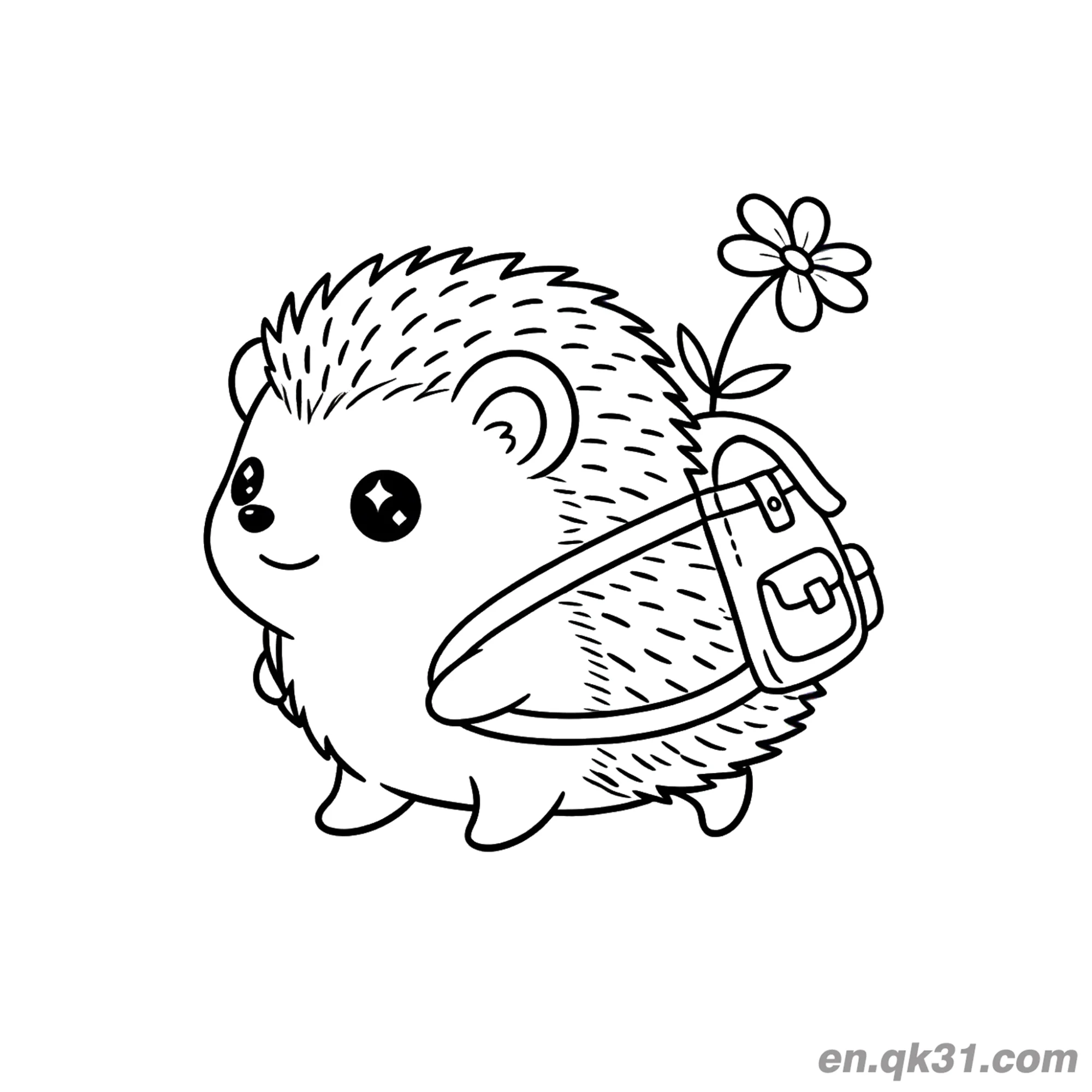 免费 背包花朵刺猬涂色页 简笔画涂色页