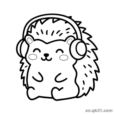 耳机听音乐刺猬涂色页 – 免费可打印简笔画涂色画