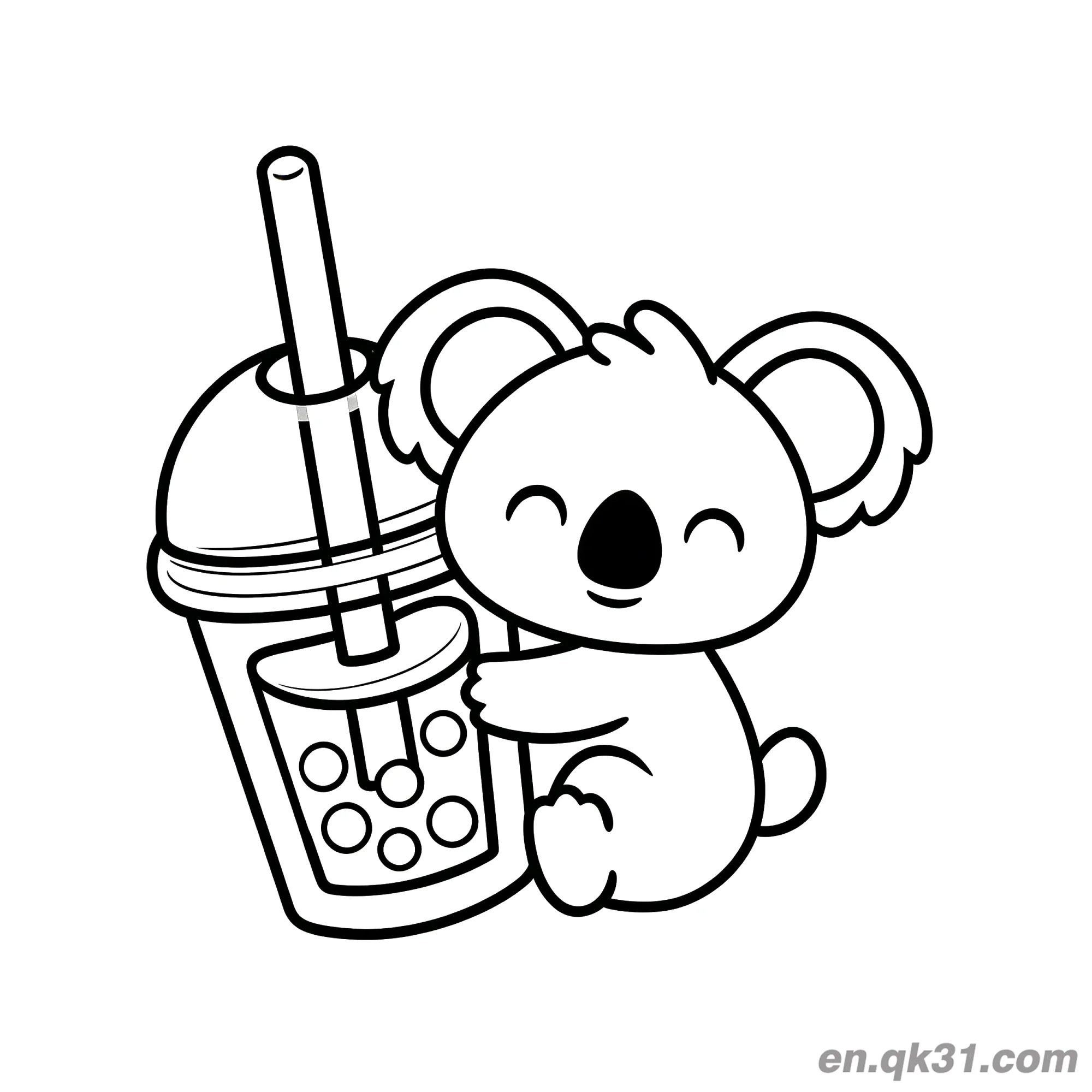 免费 抱大珍珠奶茶杯的可爱考拉简笔画涂色页 简笔画涂色页