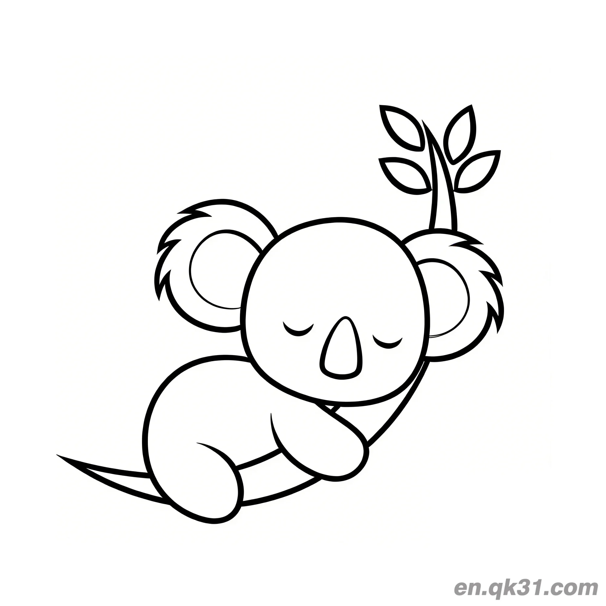 免费 抱着树枝睡觉的考拉简笔画涂色页 简笔画涂色页