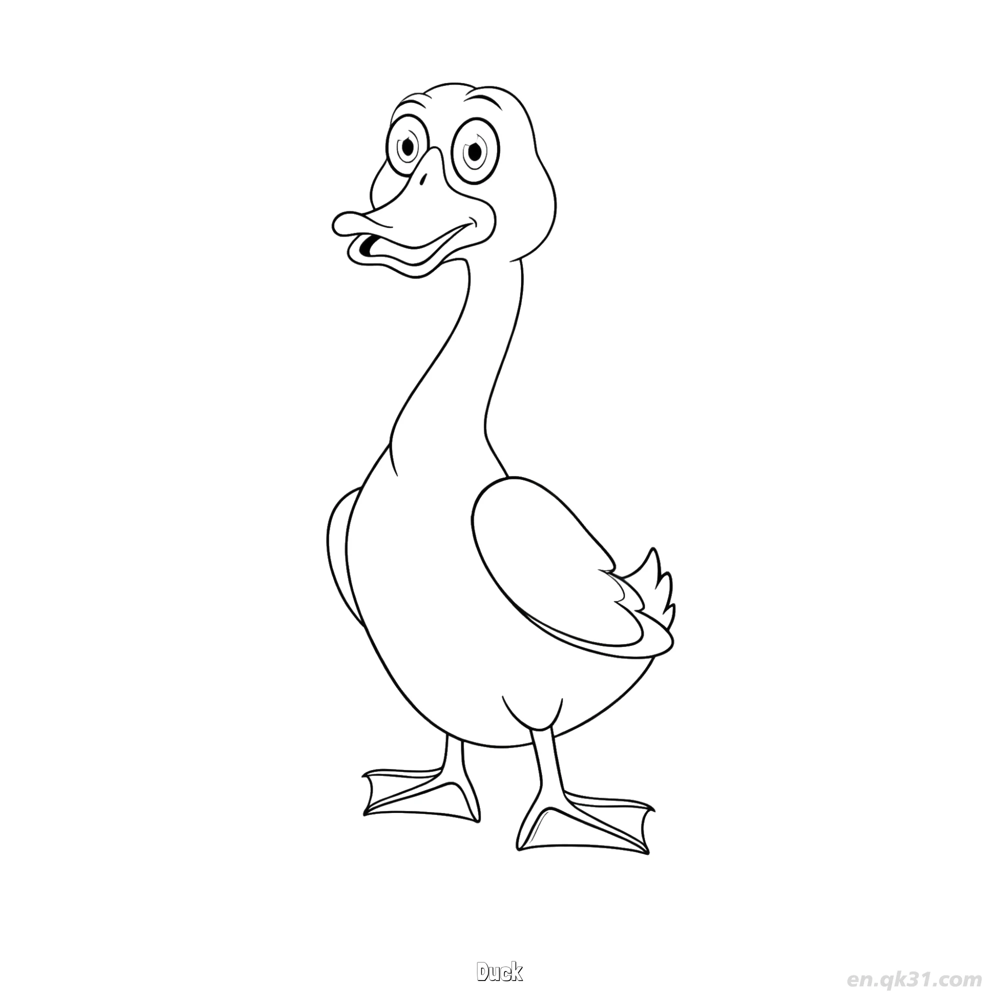 免费 站立卡通鸭涂色页 简笔画涂色页