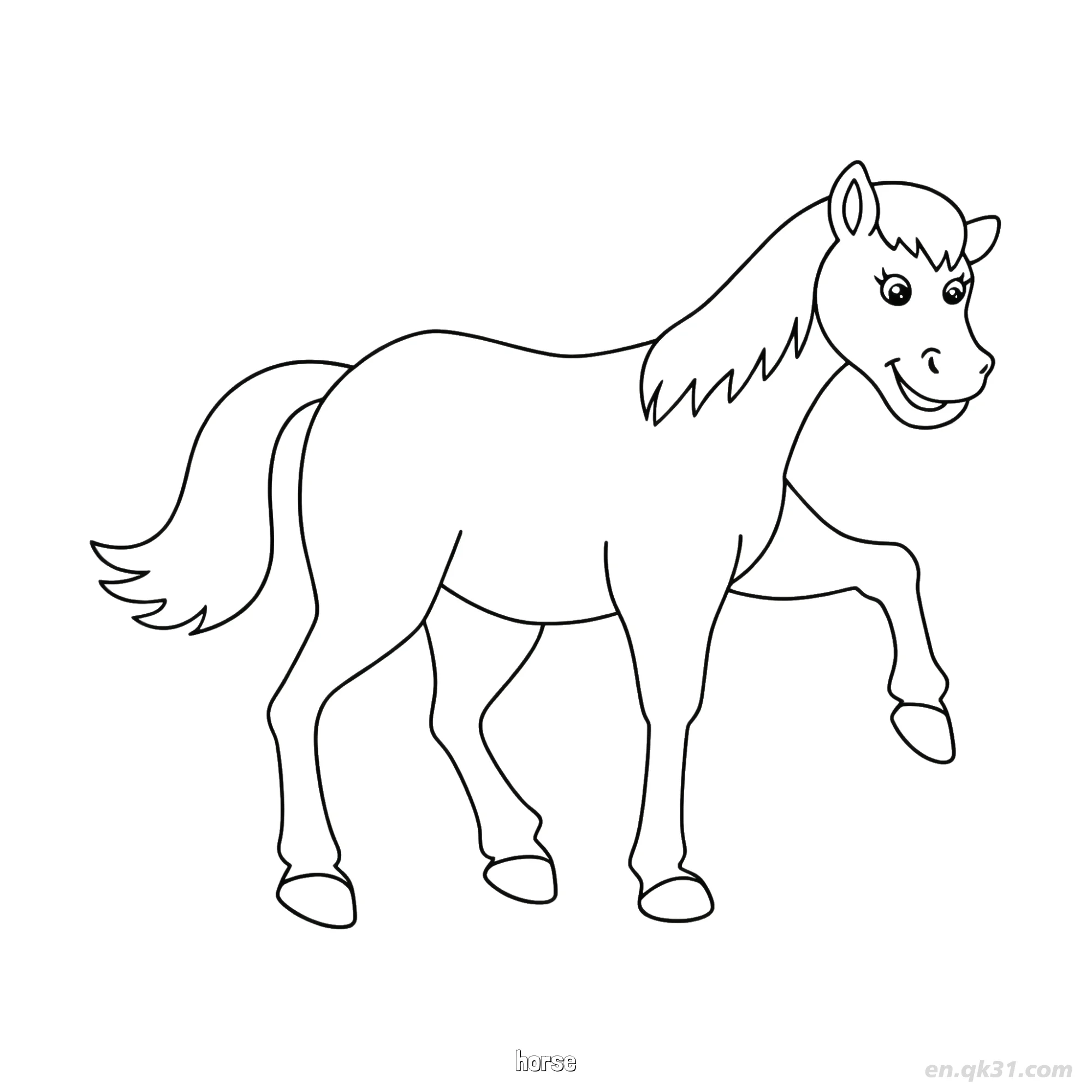 免费 卡通马站立涂色页 简笔画涂色页