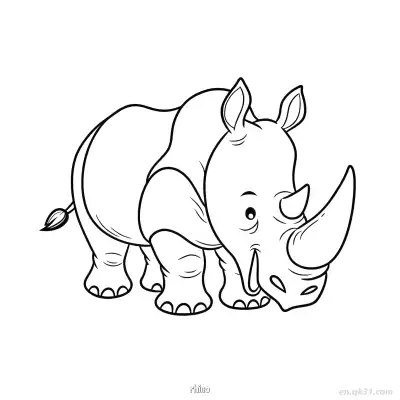卡通犀牛站立涂色页 – 免费可打印简笔画涂色画