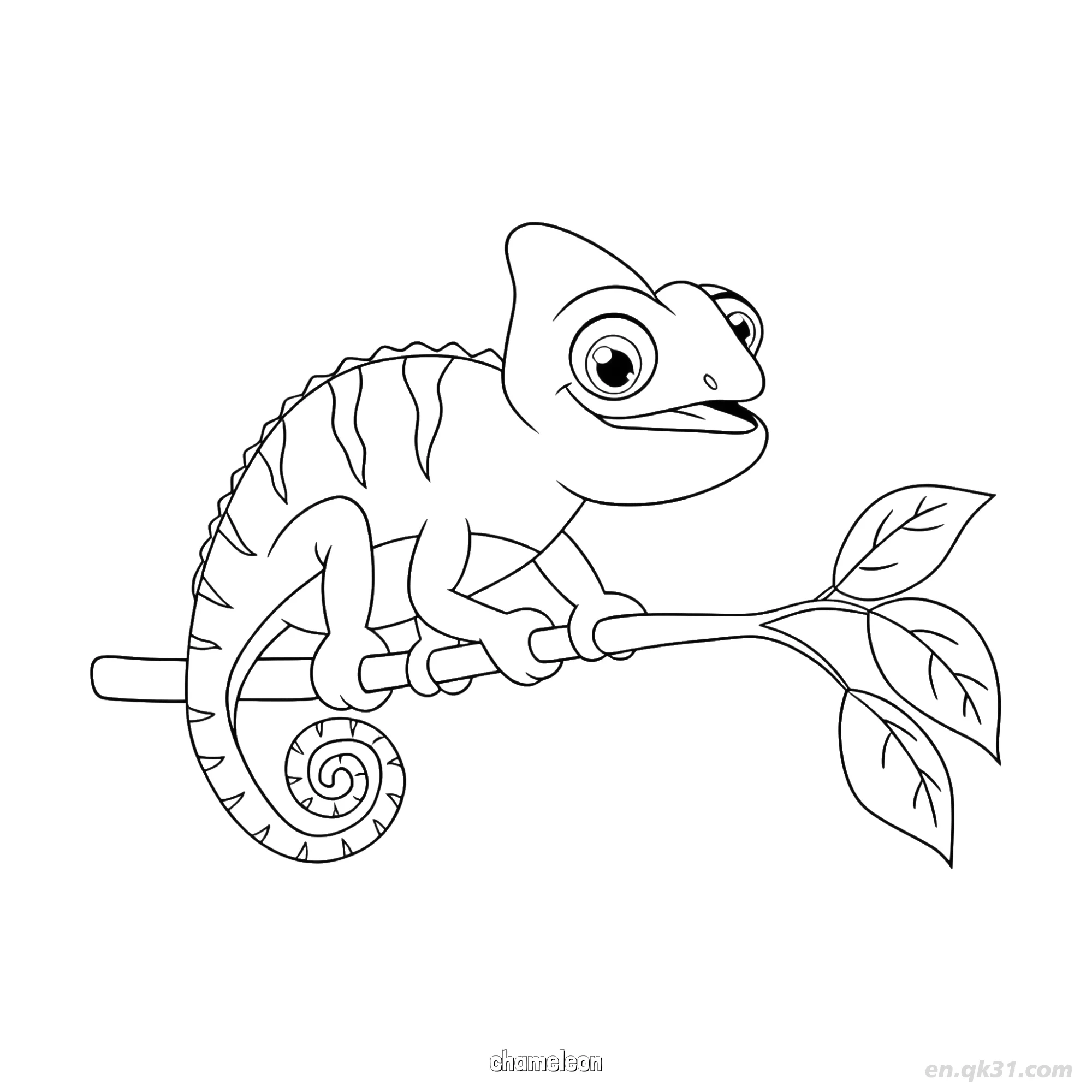 免费 树叶枝上变色龙涂色页 简笔画涂色页