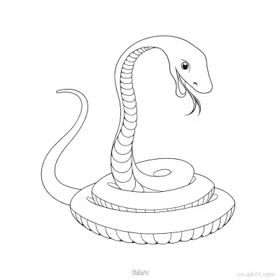 盘绕眼镜蛇儿童涂色页 – 免费可打印简笔画涂色画