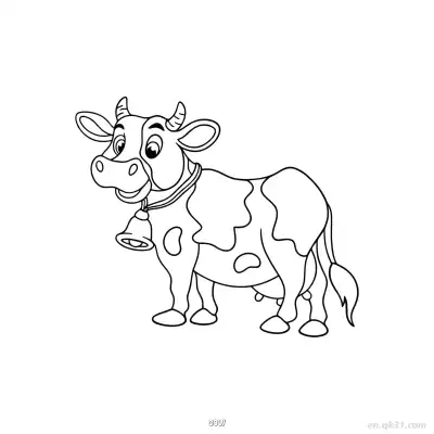 带铃铛项圈奶牛涂色页 – 免费可打印简笔画涂色画