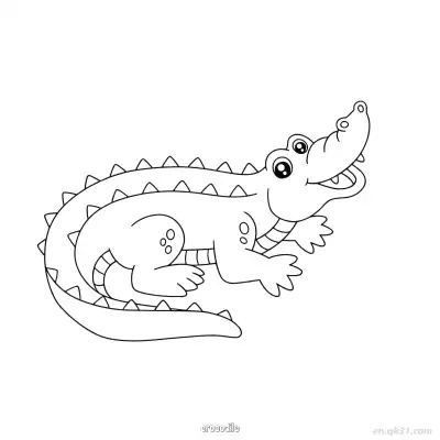 微笑卡通鳄鱼涂色页 – 免费可打印简笔画涂色画