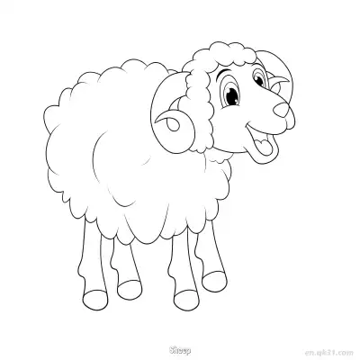 卷角羊儿童涂色页 – 免费可打印简笔画涂色画