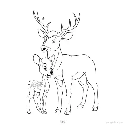 鹿和小鹿涂色页 – 免费可打印简笔画涂色画