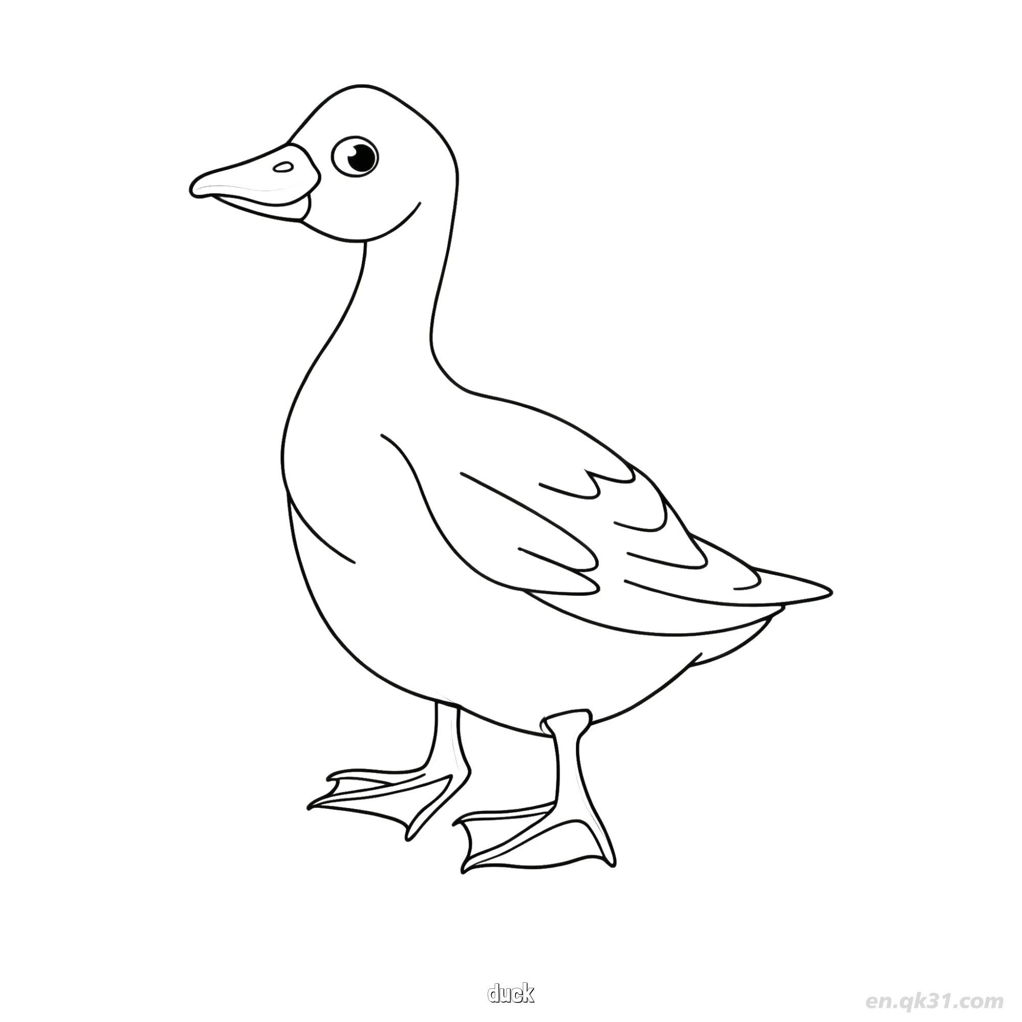免费 鸭子侧面轮廓涂色页 简笔画涂色页