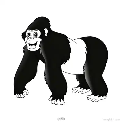 友好大猩猩丛林动物涂色页 – 免费可打印简笔画涂色画