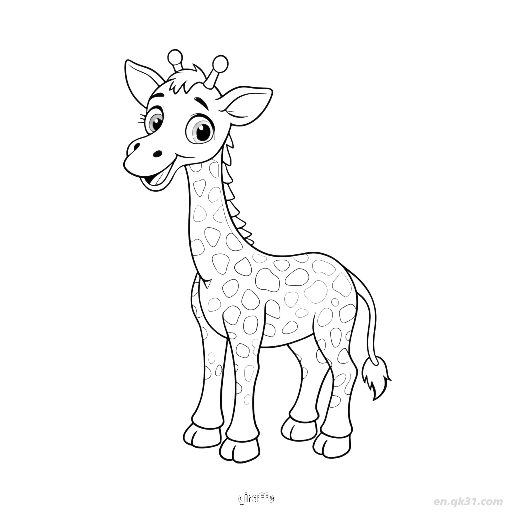 免费 带斑点长颈鹿涂色页 简笔画涂色页