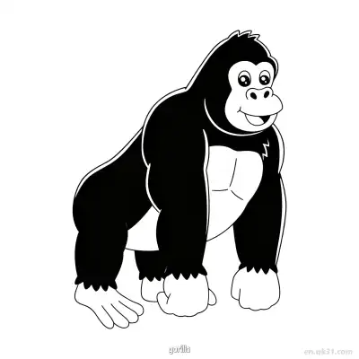 友好站立大猩猩涂色页 – 免费可打印简笔画涂色画