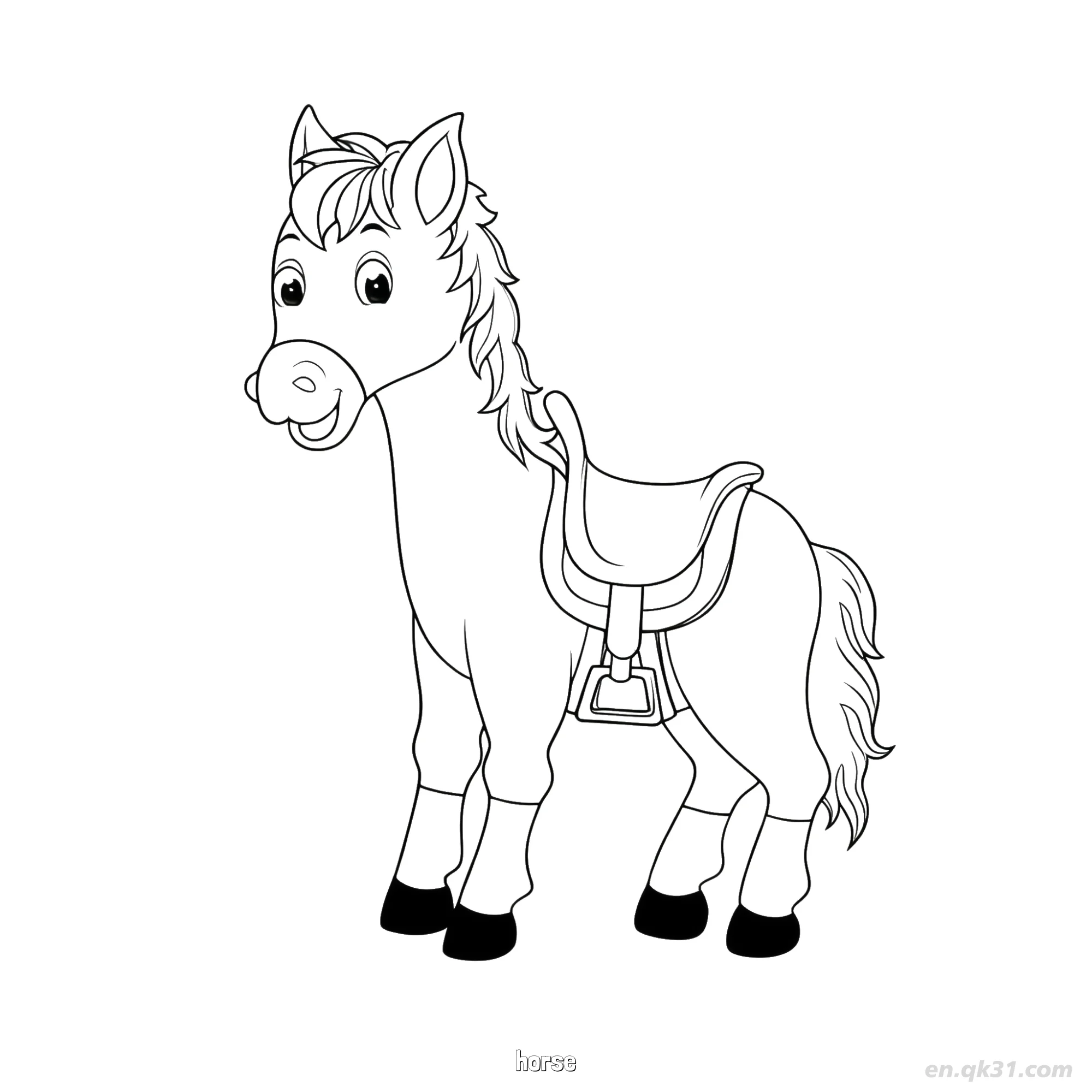 免费 带马鞍马匹趣味骑行动物涂色页 简笔画涂色页
