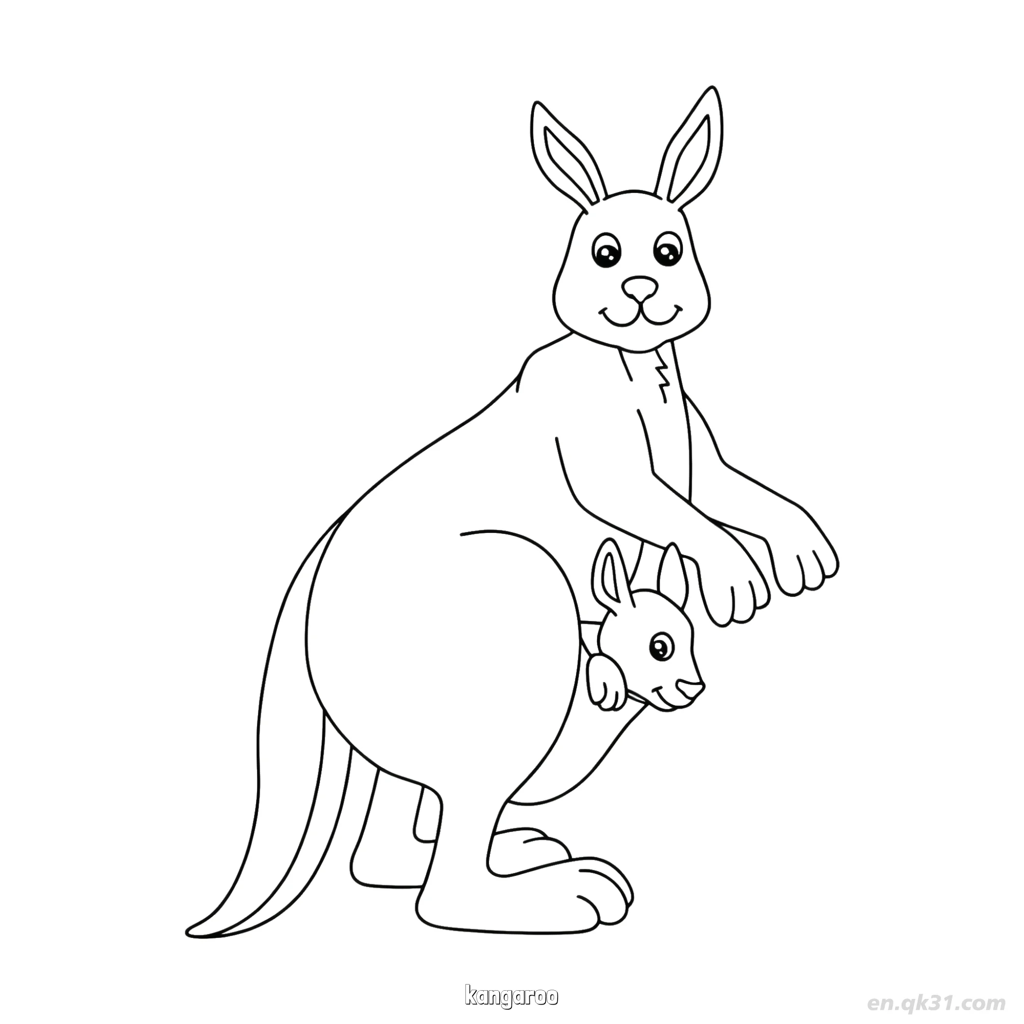 免费 带幼崽袋鼠澳大利亚有袋动物涂色页 简笔画涂色页