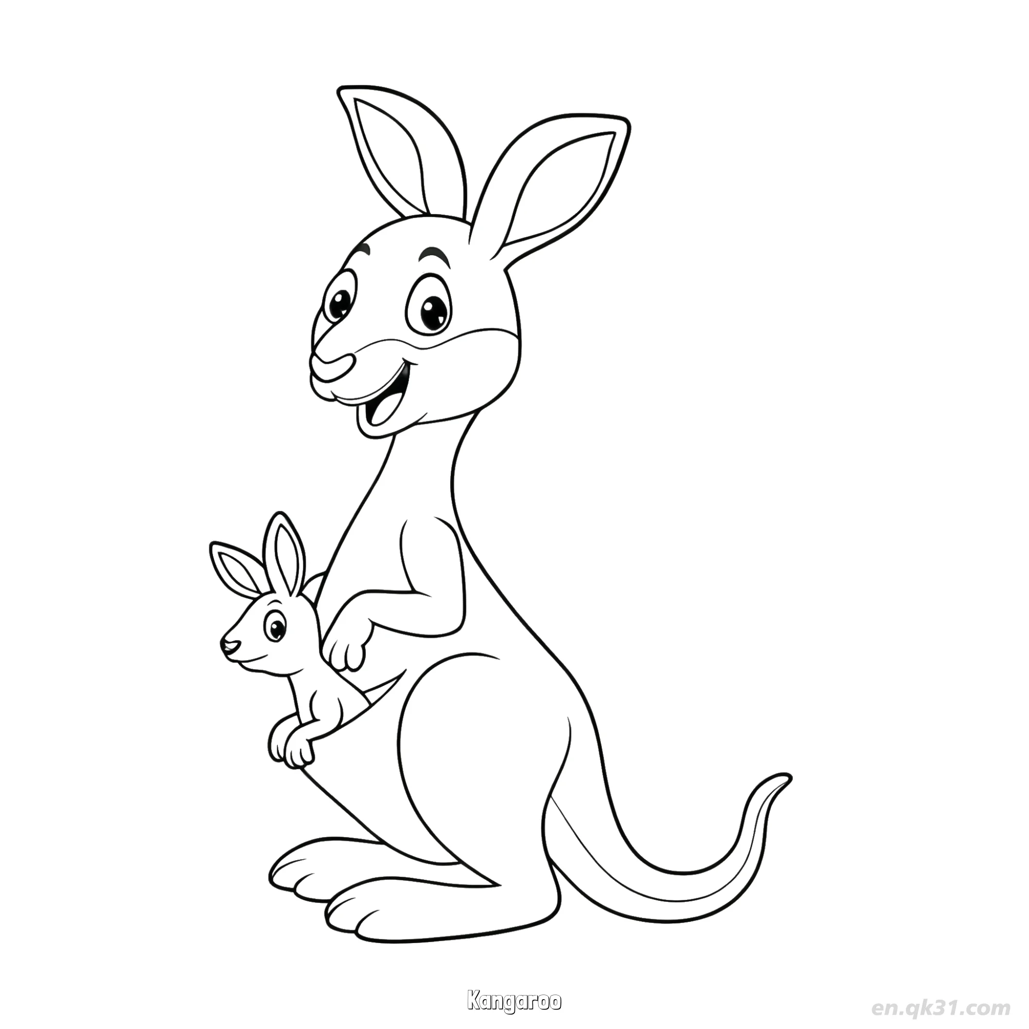 免费 带幼崽袋鼠儿童涂色页 简笔画涂色页