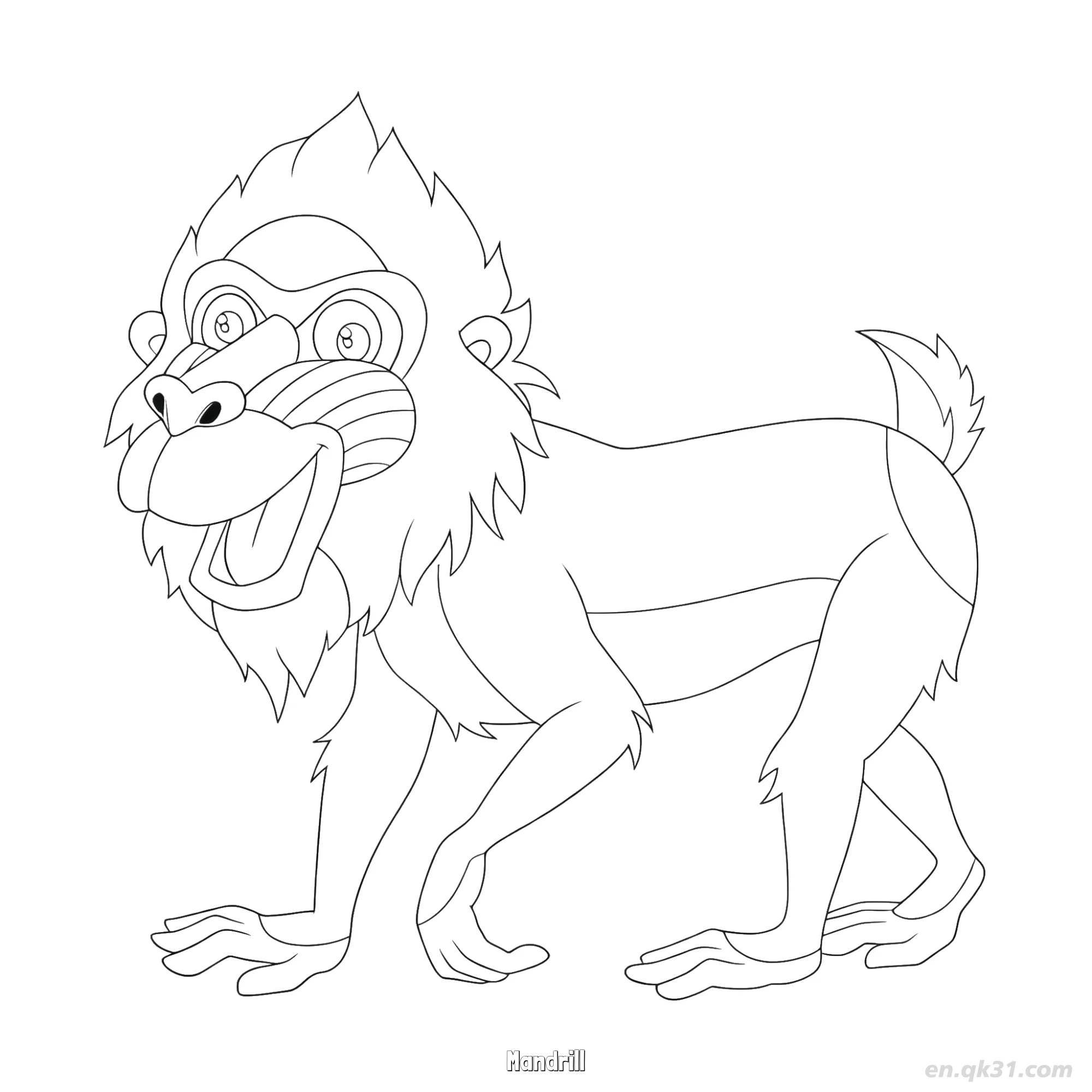 免费 张嘴鬃毛山魈涂色页 简笔画涂色页