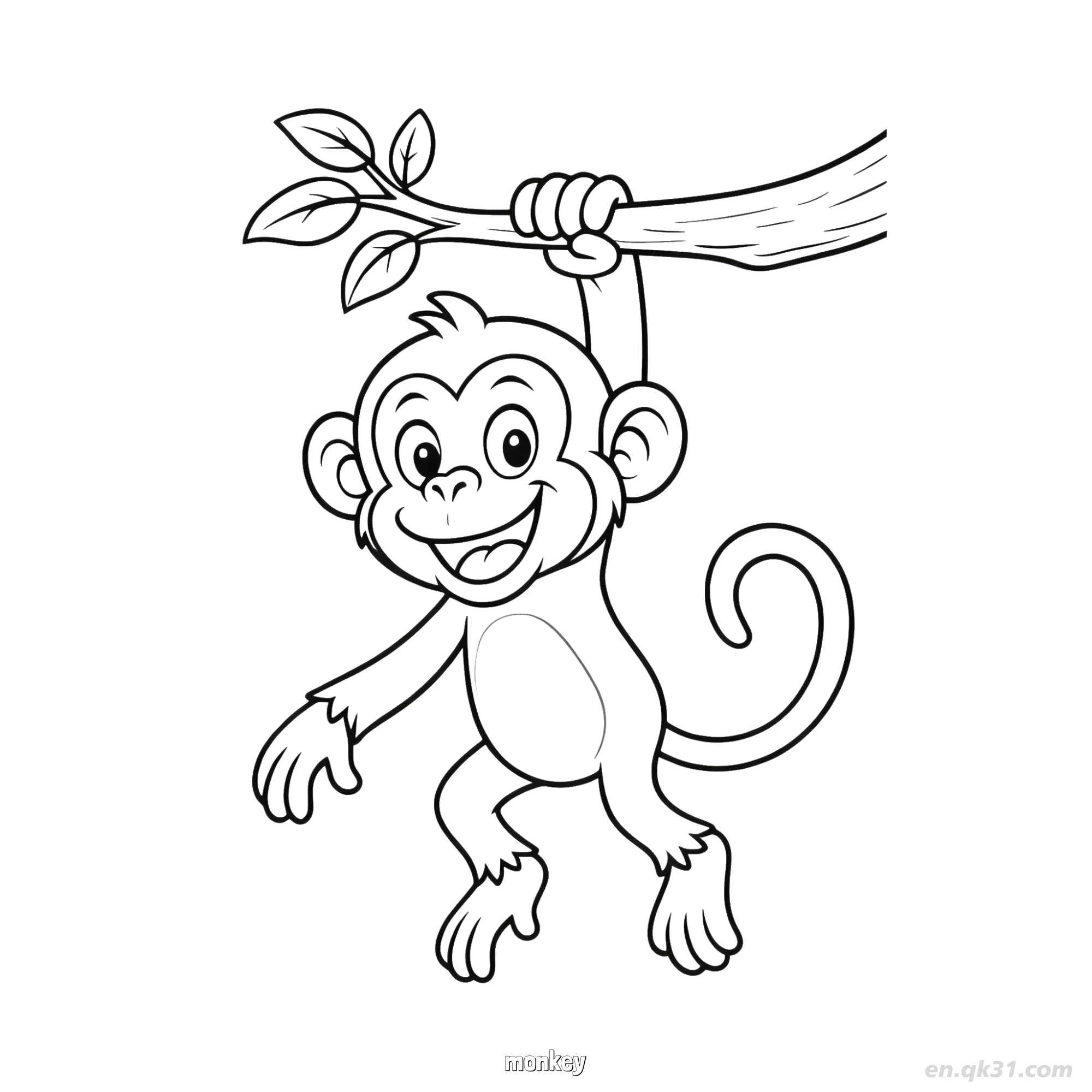 免费 树上悬挂猴子涂色页 简笔画涂色页