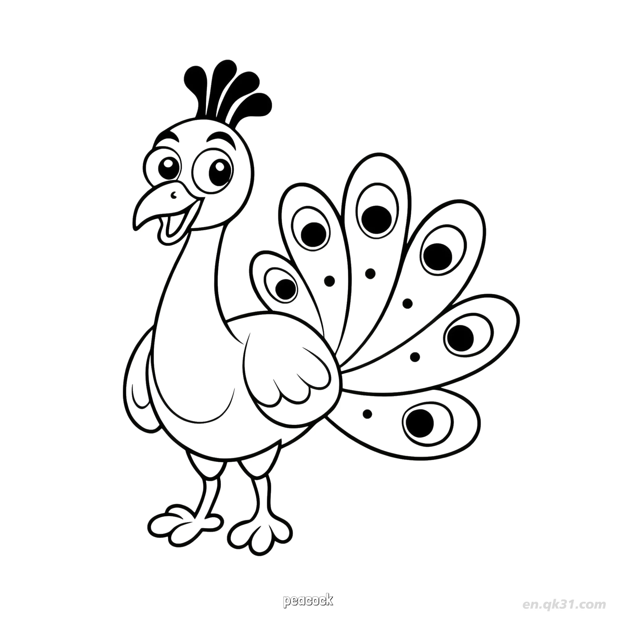 免费 开屏孔雀彩色鸟类涂色页 简笔画涂色页