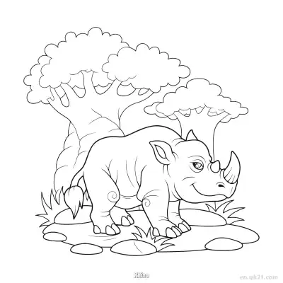 带树犀牛涂色页 – 免费可打印简笔画涂色画