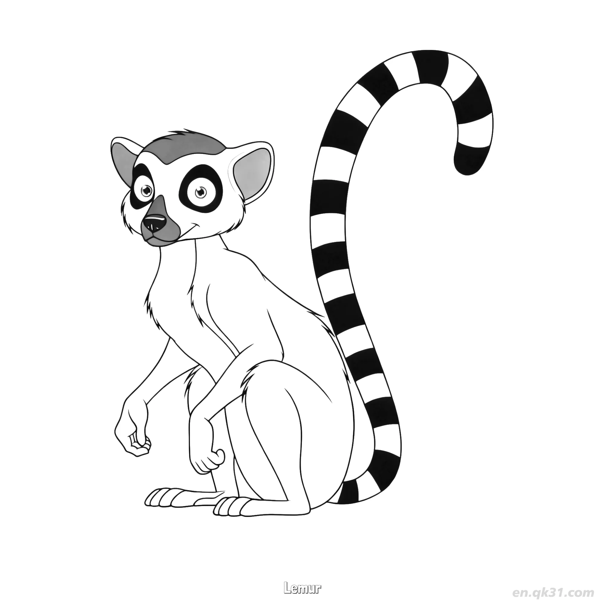坐姿环尾狐猴涂色页简笔画涂色画 – 为儿童和成人提供的免费可打印简笔画涂色画