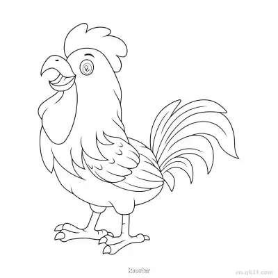 弯尾张嘴公鸡涂色页 – 免费可打印简笔画涂色画