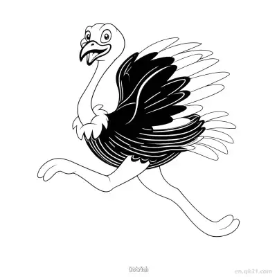 奔跑鸵鸟儿童涂色页 – 免费可打印简笔画涂色画