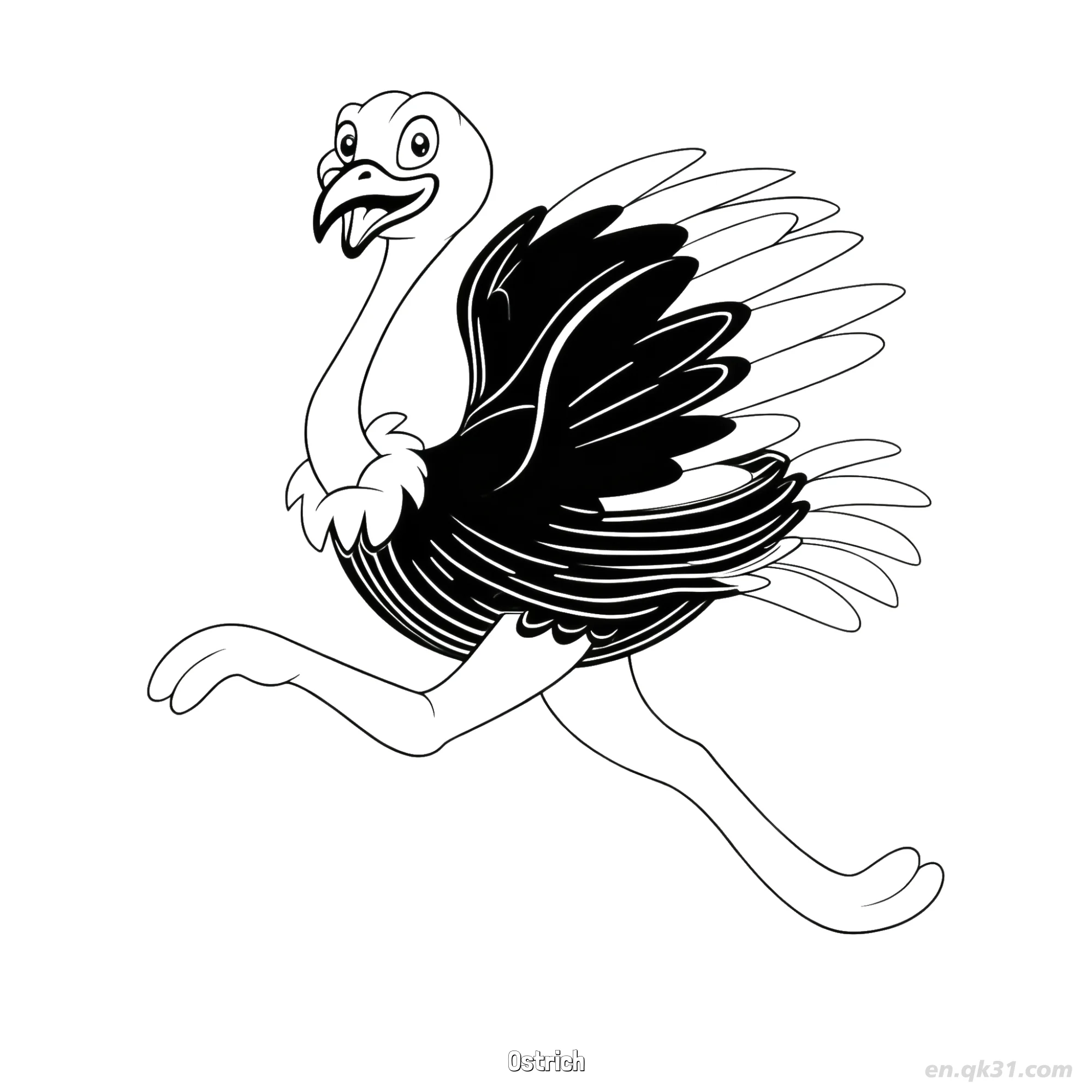 免费 奔跑鸵鸟儿童涂色页 简笔画涂色页