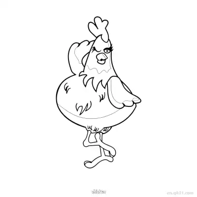 俏皮姿势母鸡可爱农场涂色页 – 免费可打印简笔画涂色画