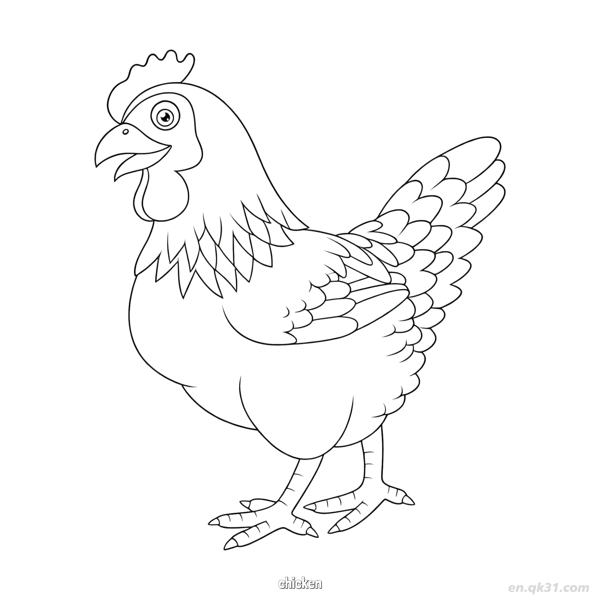 侧面母鸡农场动物涂色页简笔画涂色画 – 为儿童和成人提供的免费可打印简笔画涂色画