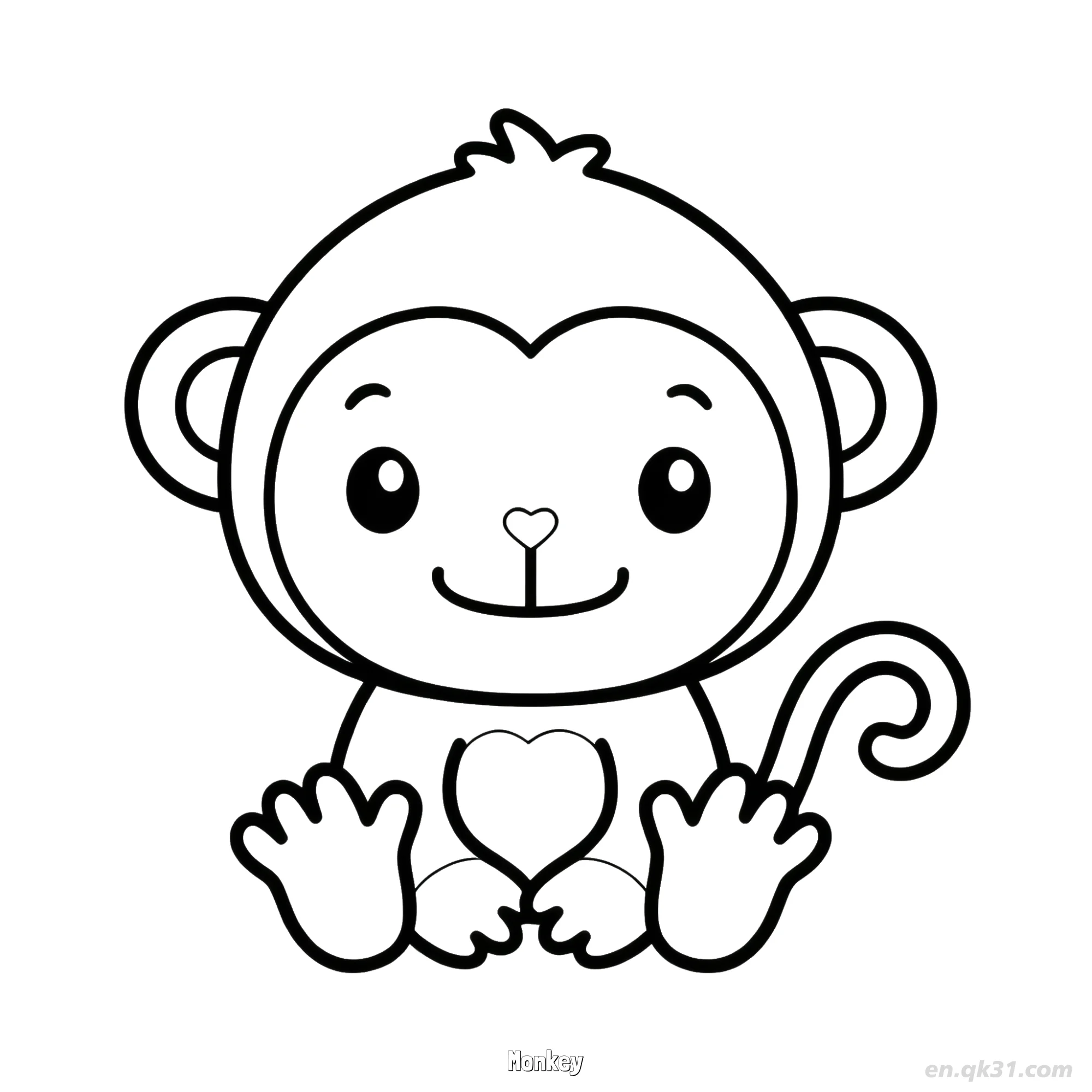 免费 心形脚坐猴涂色页 简笔画涂色页