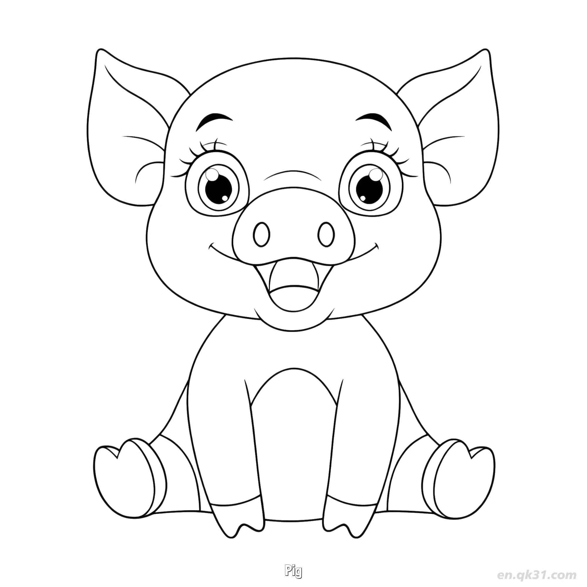 免费 大眼坐姿小猪涂色页 简笔画涂色页