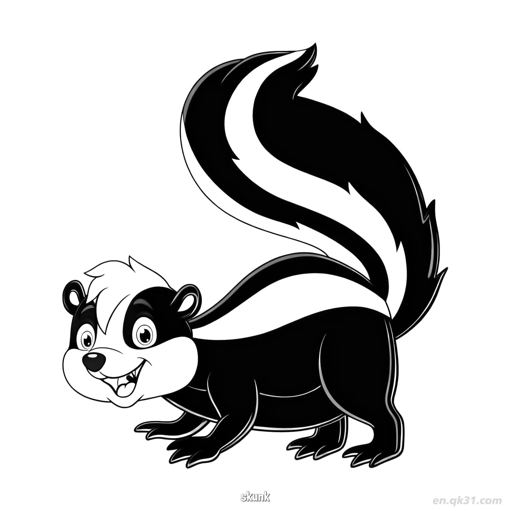 免费 浓密尾巴臭鼬涂色页 简笔画涂色页