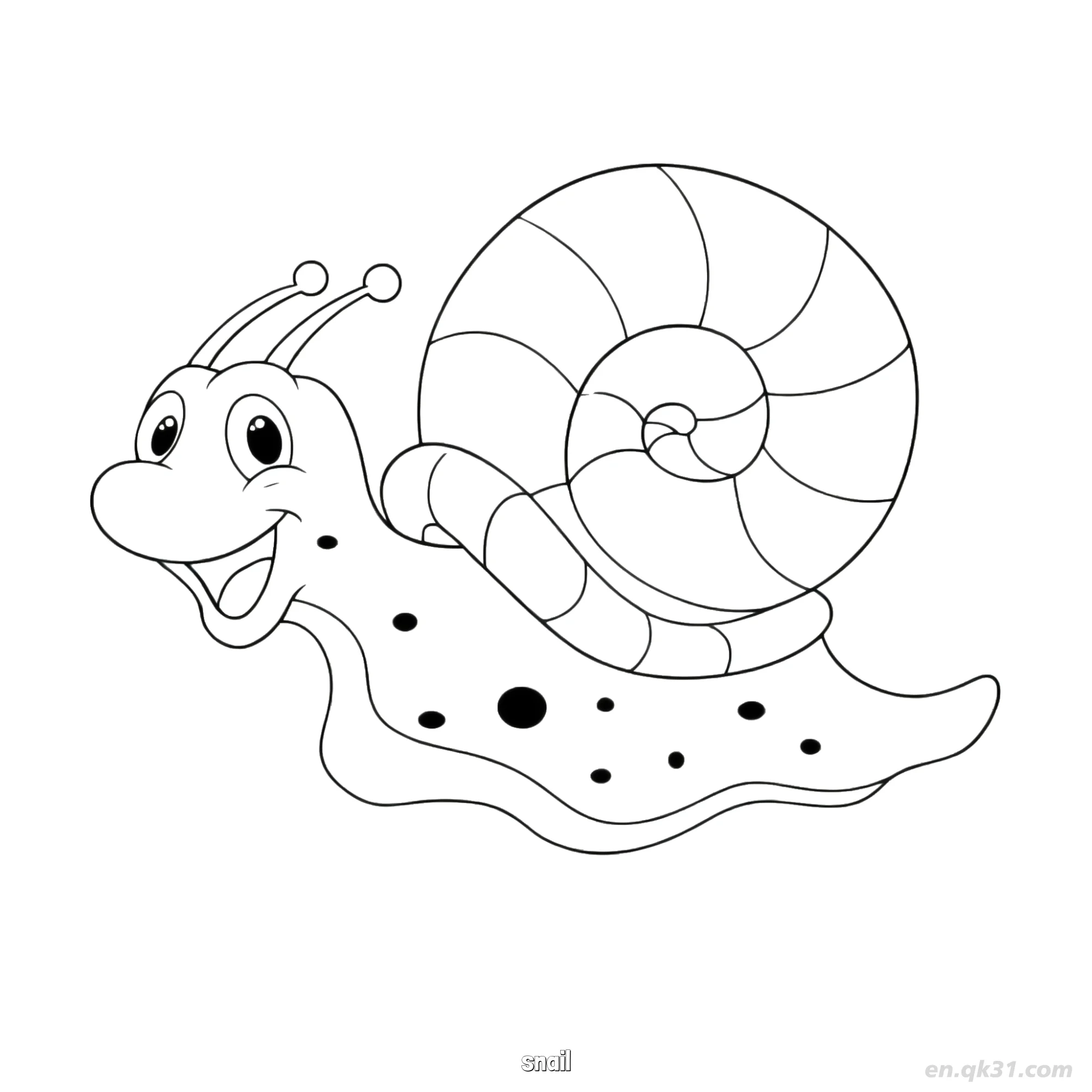 免费 微笑斑点蜗牛简单儿童涂色页 简笔画涂色页