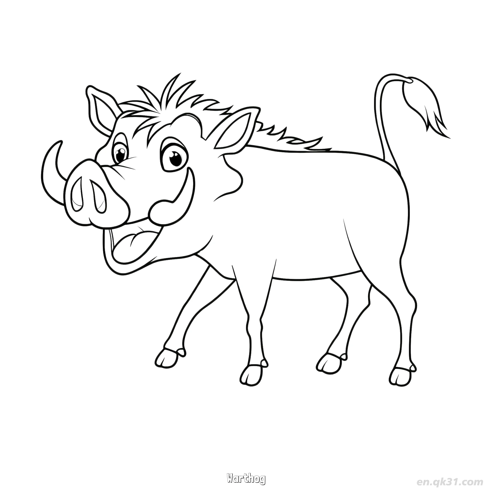 免费 大牙微笑疣猪涂色页 简笔画涂色页