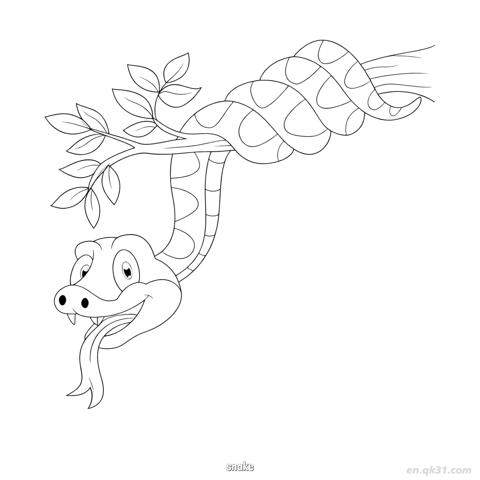 免费 缠绕树枝蛇涂色页 简笔画涂色页
