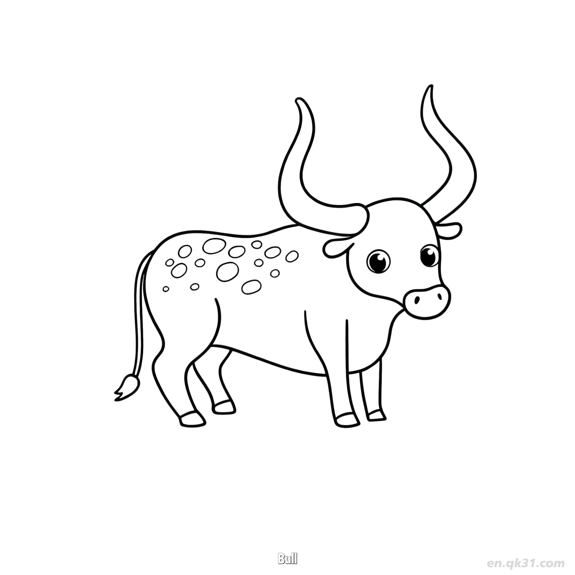 弯角斑点公牛涂色页简笔画涂色画 – 为儿童和成人提供的免费可打印简笔画涂色画