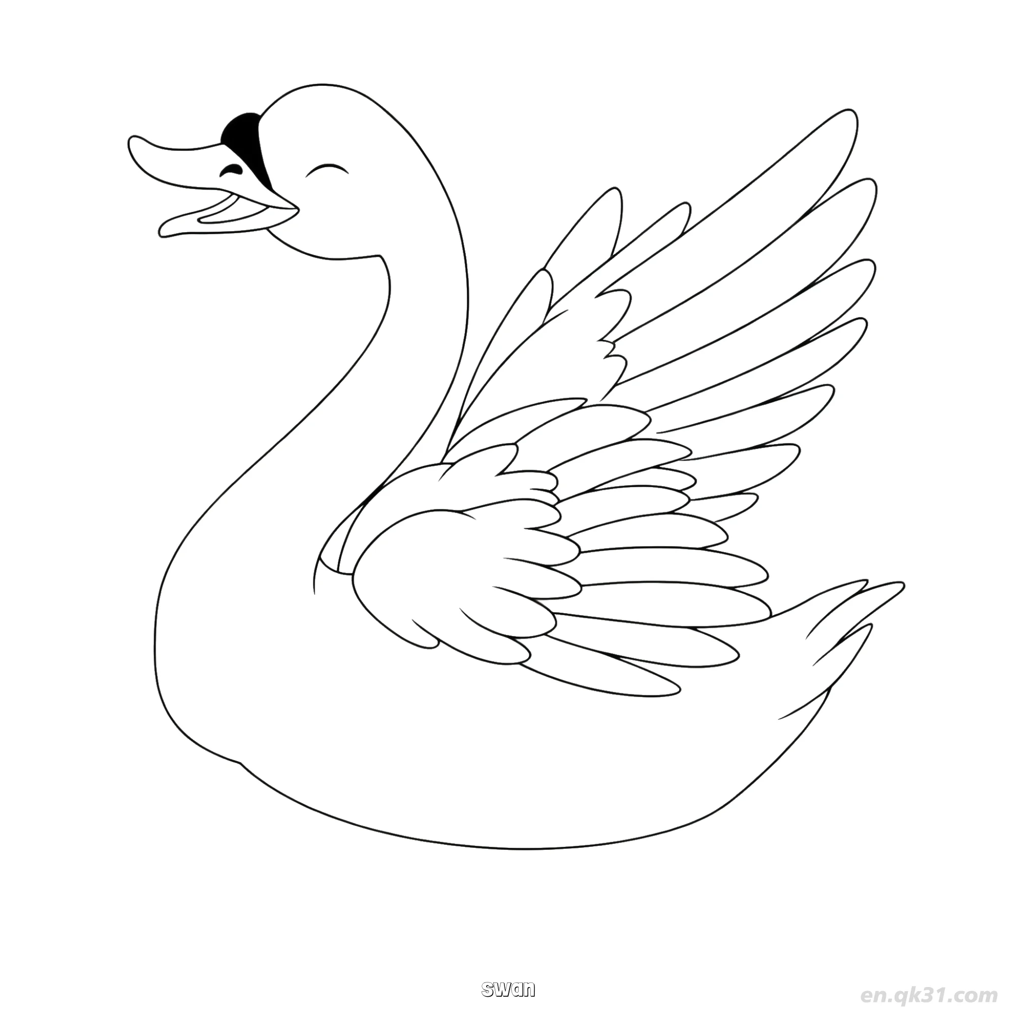免费 展翅天鹅优美鸟类涂色页 简笔画涂色页
