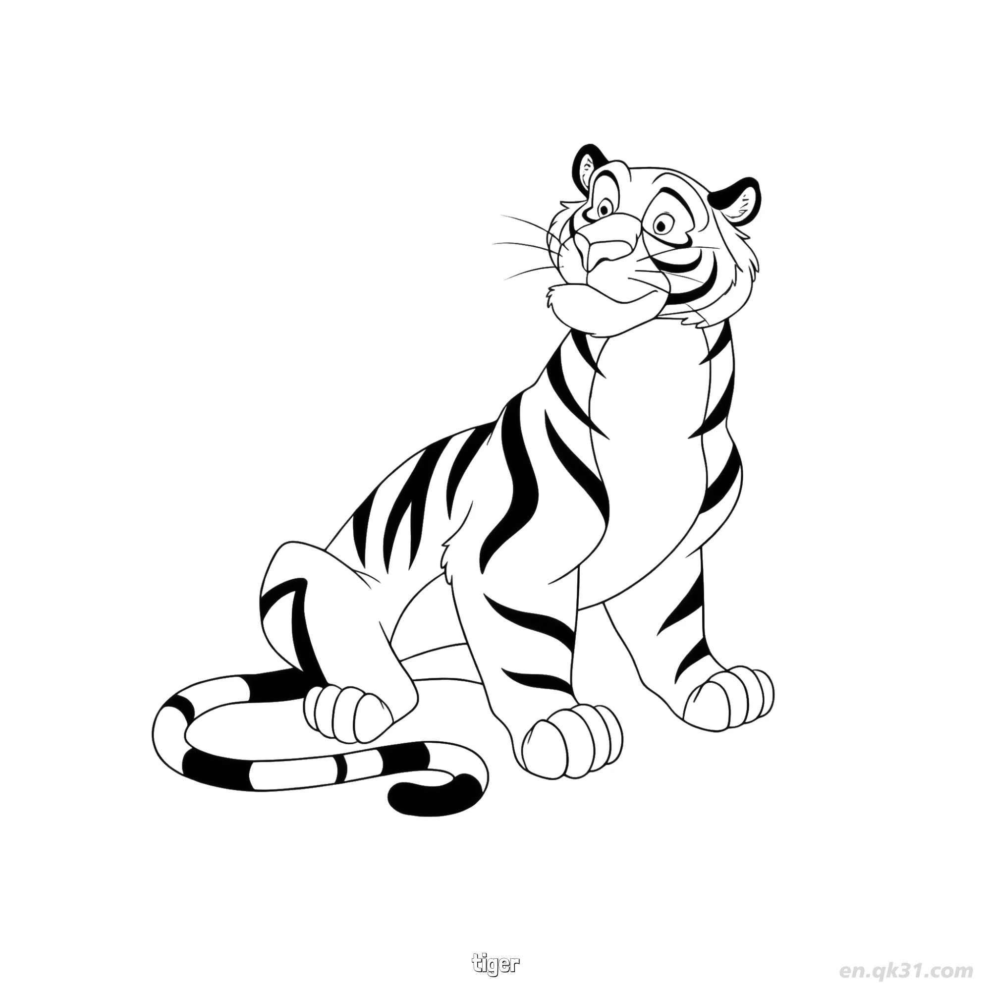 免费 坐姿条纹老虎涂色页 简笔画涂色页