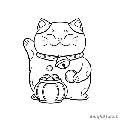 爱心嘴聚宝盆招财猫涂色页 – 免费可打印简笔画涂色画