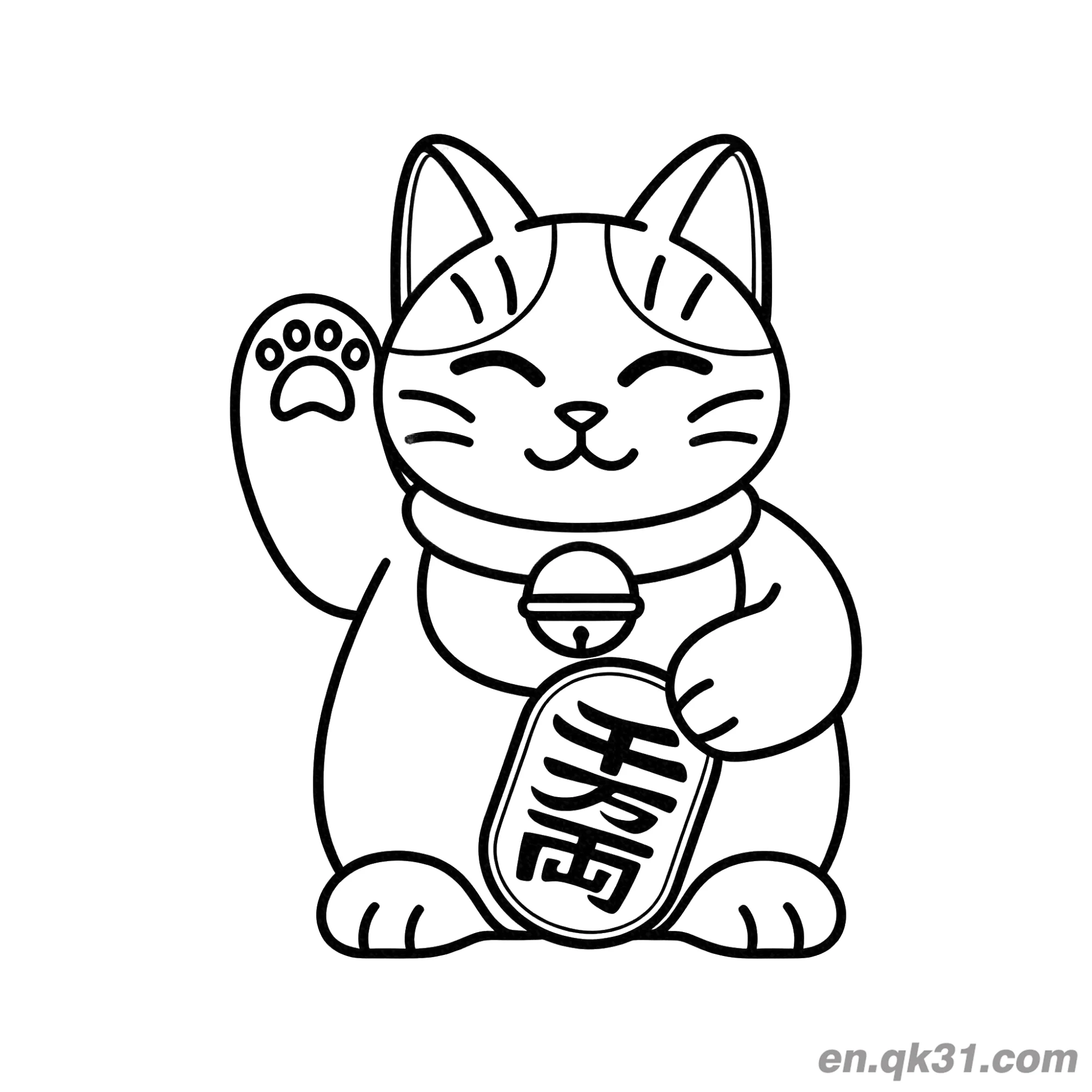 免费 千万两金币挥手招财猫涂色页 简笔画涂色页