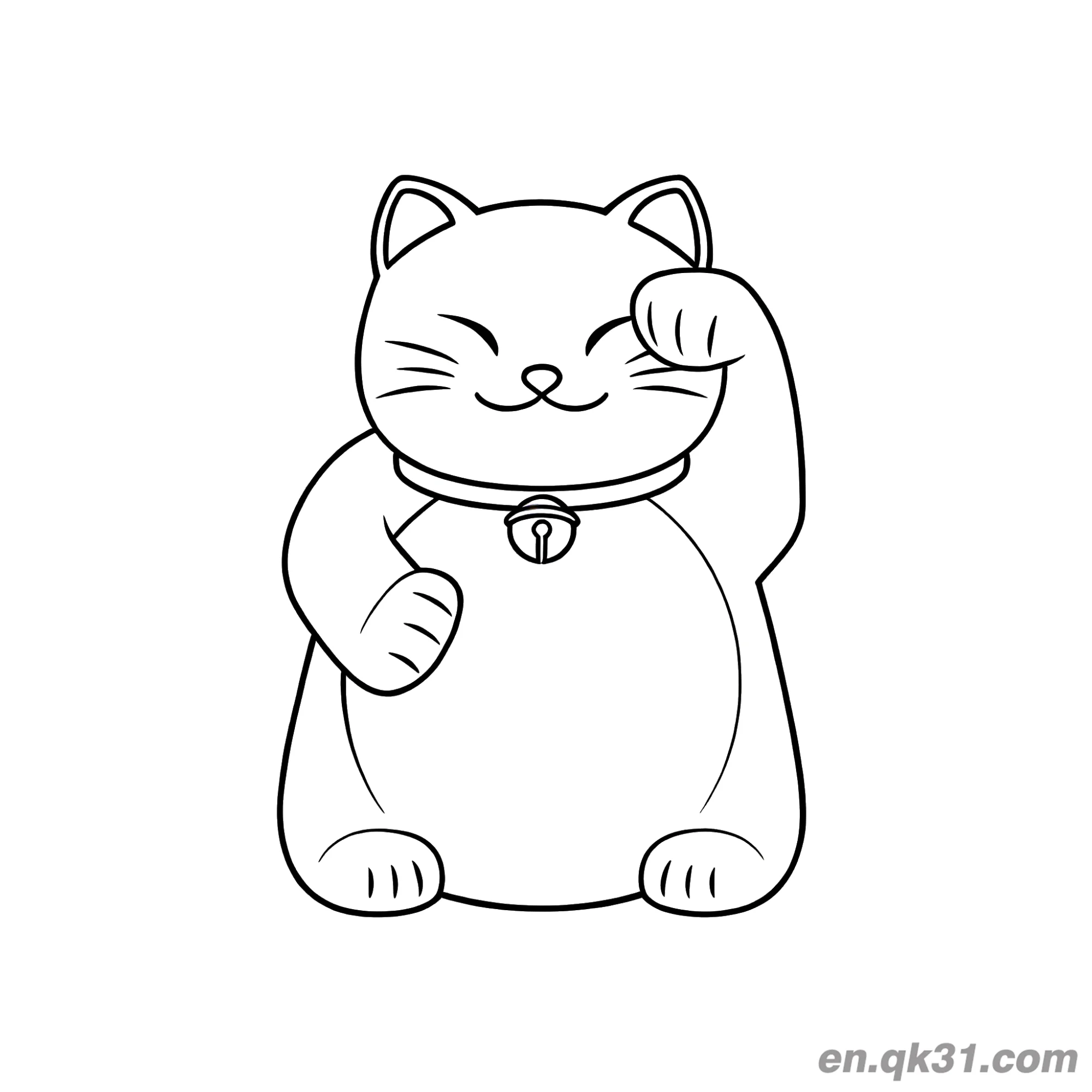 免费 极简线条单爪挥手招财猫涂色页 简笔画涂色页