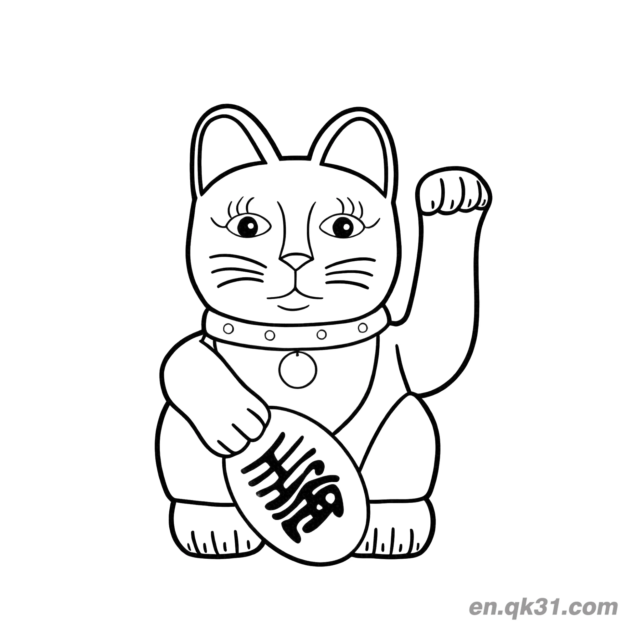 免费 写实睁眼举爪招财猫涂色页 简笔画涂色页