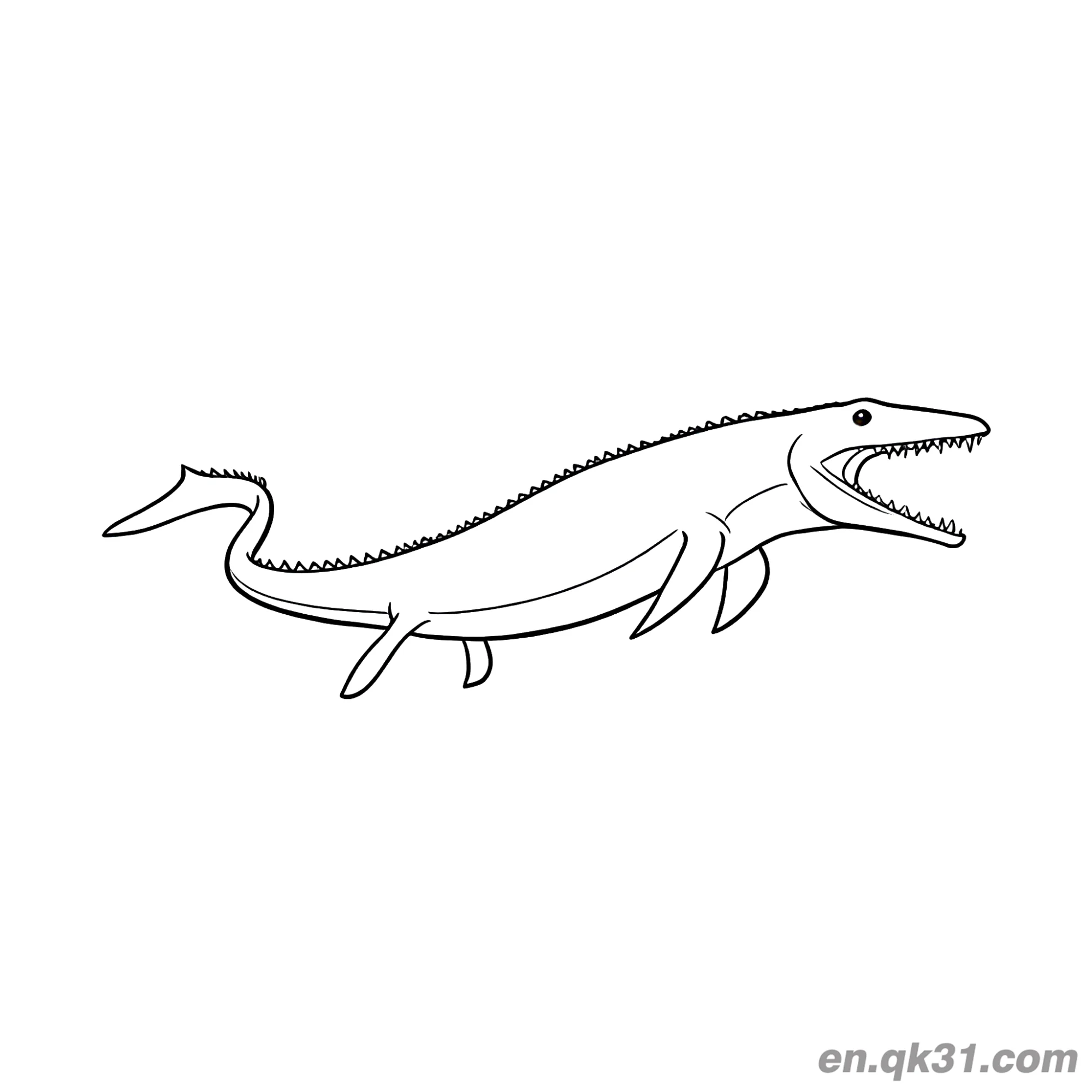 免费 沧龙涂色页 张嘴背棘尾刺 凶猛海洋霸主 简笔画涂色页