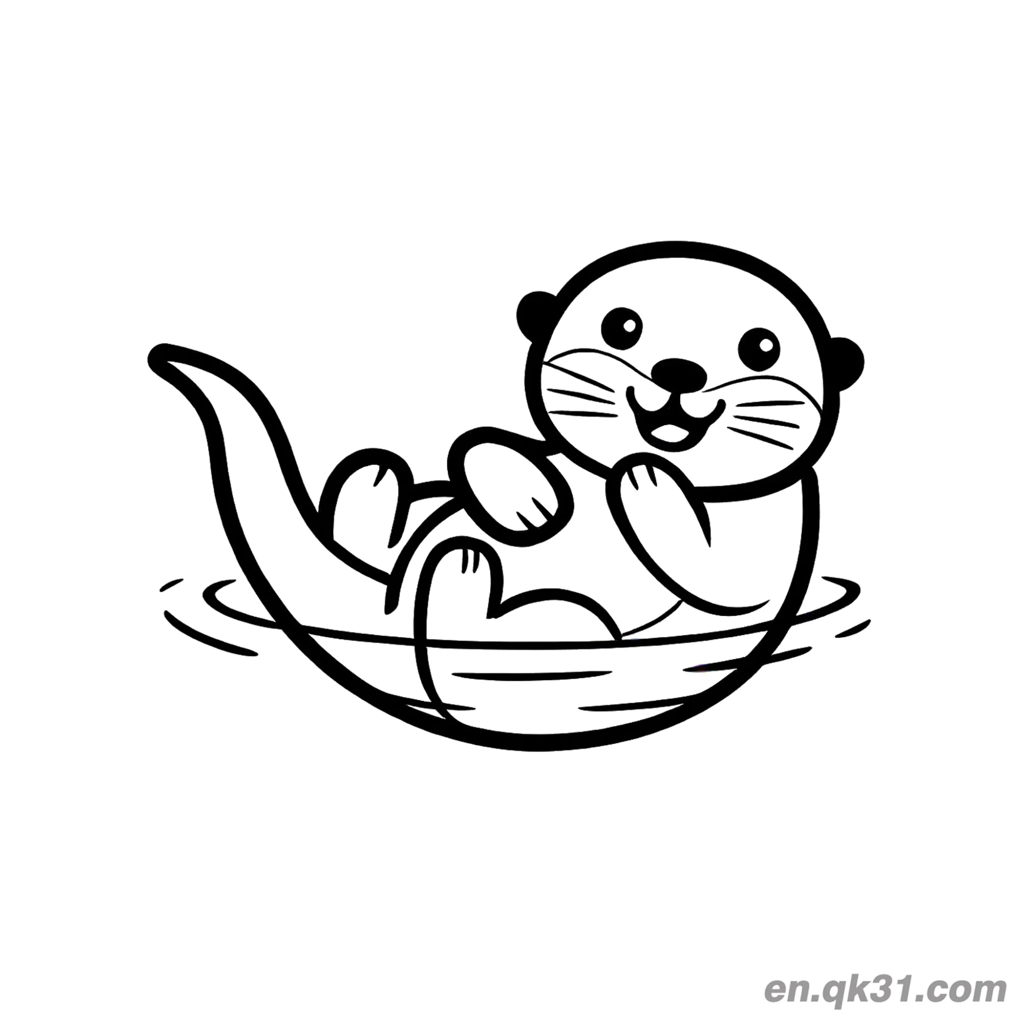 免费 Q版水獭仰卧水中简笔画涂色页 简笔画涂色页